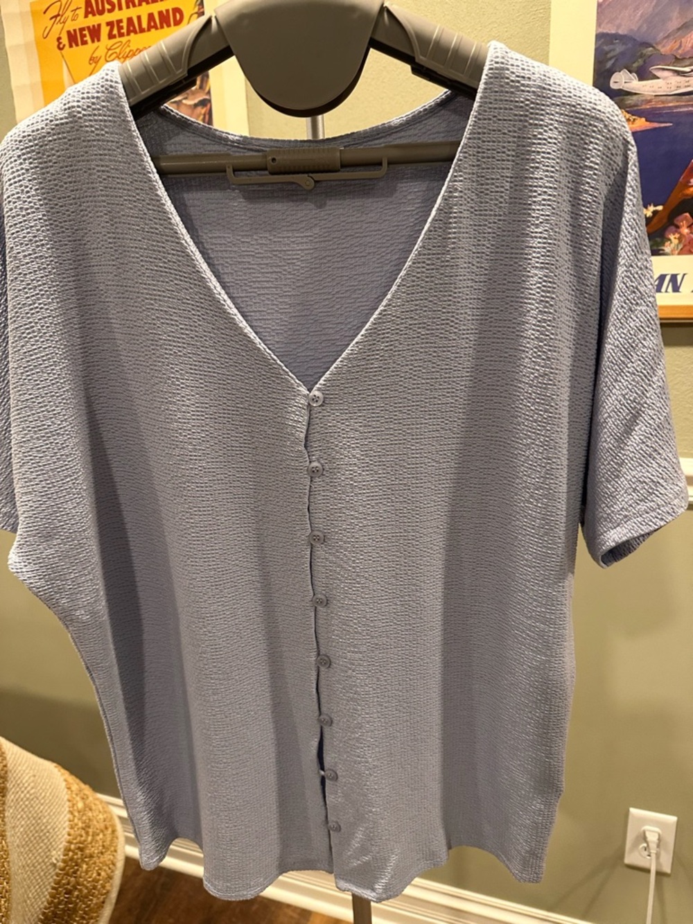 Light Blue Button-Front V-Neck Women’s Top Size 0/2